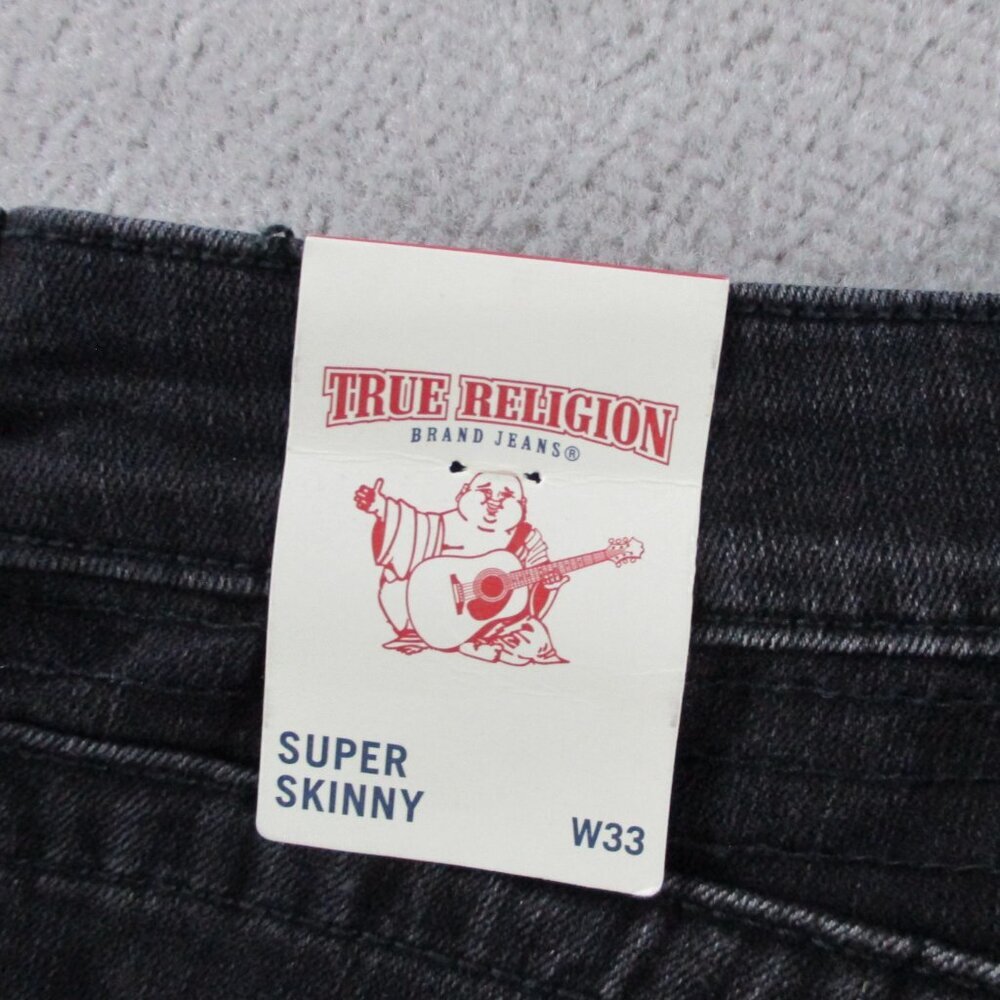 NWT True Religion Jeans Womens 33 Black Denim Super Skinny Moto Stretch Flap - Picture 13 of 14